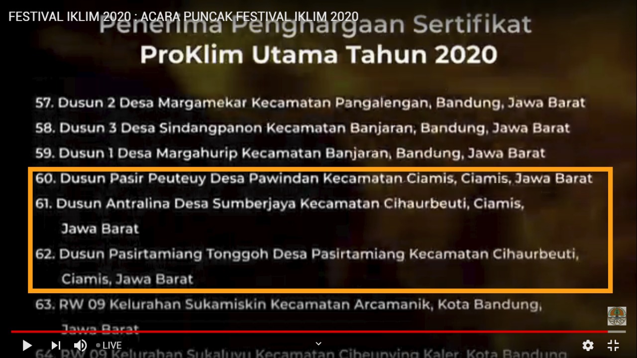 Bupati Ciamis Raih Penghargaan Apresiasi Pembina Proklim dari Kementerian LHK