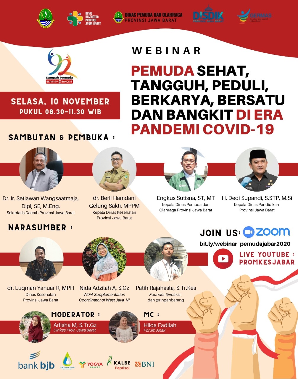Webinar dengan tema Pemuda Sehat, Tangguh, Peduli, Bekarya, Bersatu dan Bangkit di Era Pandemi Covid-19