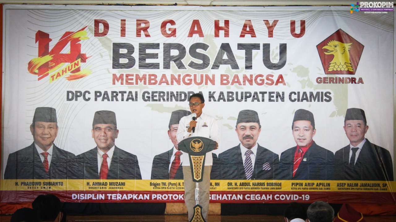 Bupati dan Wakil Bupati Ciamis Hadiri Harlah Partai Gerindra Ke 14
